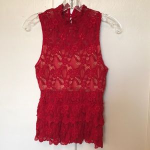 Nightcap Clothing Lace High Neck Ruffle Top